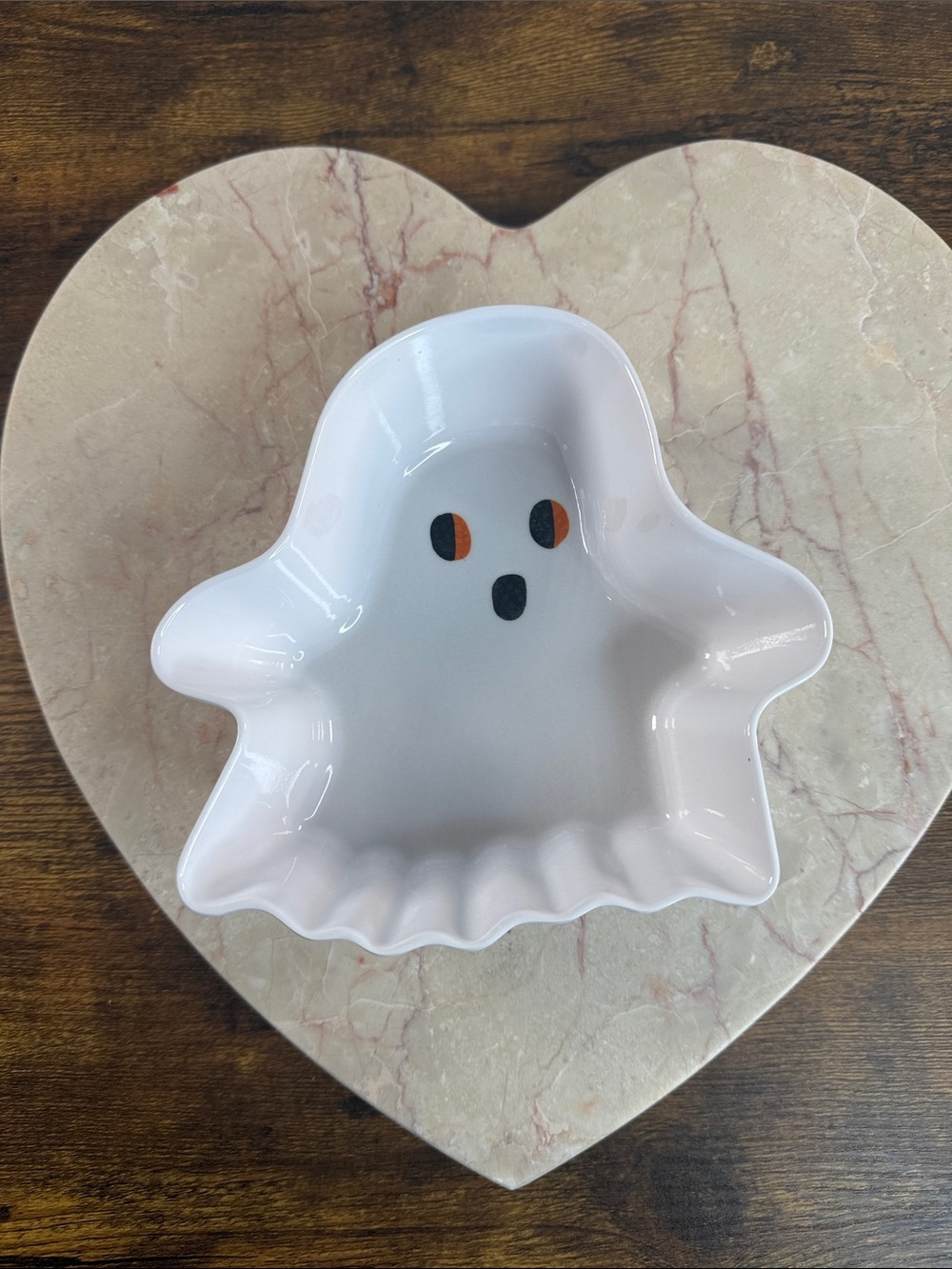 White Ghost Candy Dish with Orange Eyes